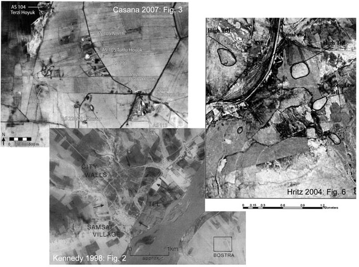 Archaeological research using CORONA imagery in the Near East: The Amuq Plain, SE Turkey (Casana 2007), the Upper Euphrates in Turkey (Kennedy 1998), and southern Iraq (Hritz 2004).