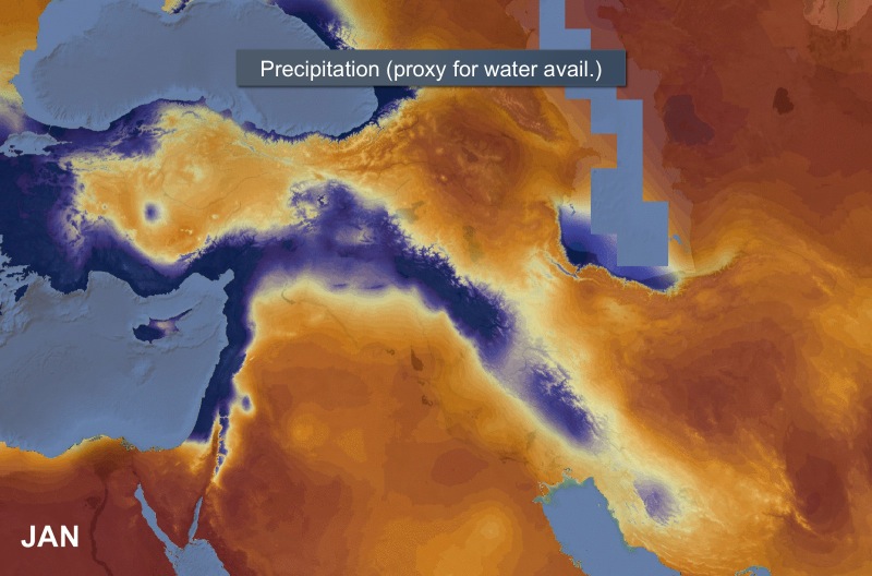 Monthly precipitation: based on the WorldClim dataset