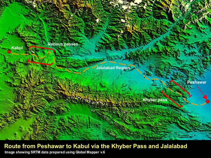 Route from Peshawar to Kabul